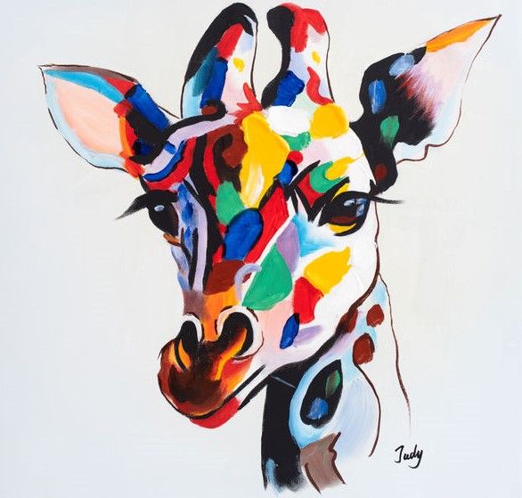 Colourful giraffe hand painted oil - Fun Animal Art - Paintings & Prints,  Animals, Birds, & Fish, Giraffes - ArtPal