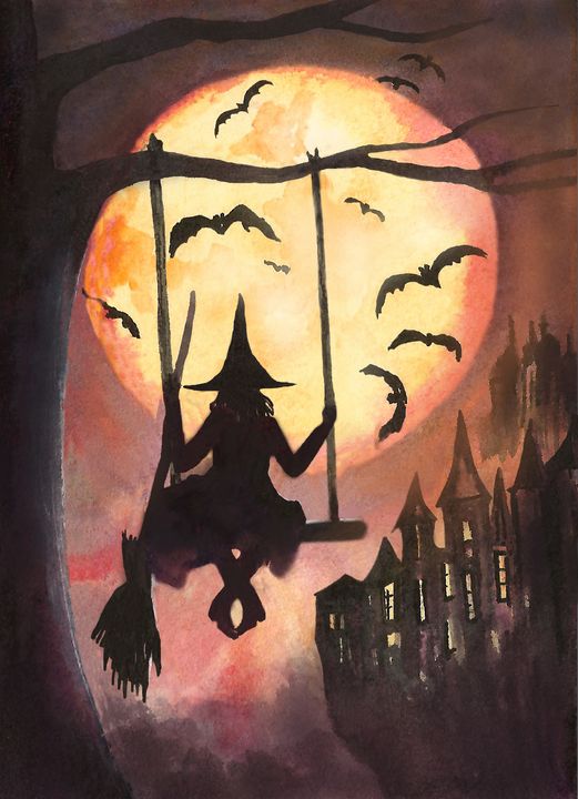 Halloween Moon witch - NatalyArt