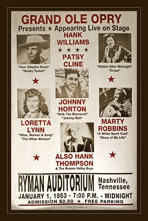 Vintage 1953 Grand Ole Opry Poster - John Stephens - Photography, People & Figures, Celebrity, Musicians - ArtPal