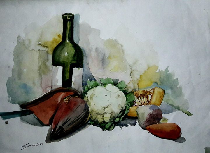 Bottles with Candle - Paint Our Days - Paintings & Prints, Still Life,  Tableware, Other Tableware - ArtPal