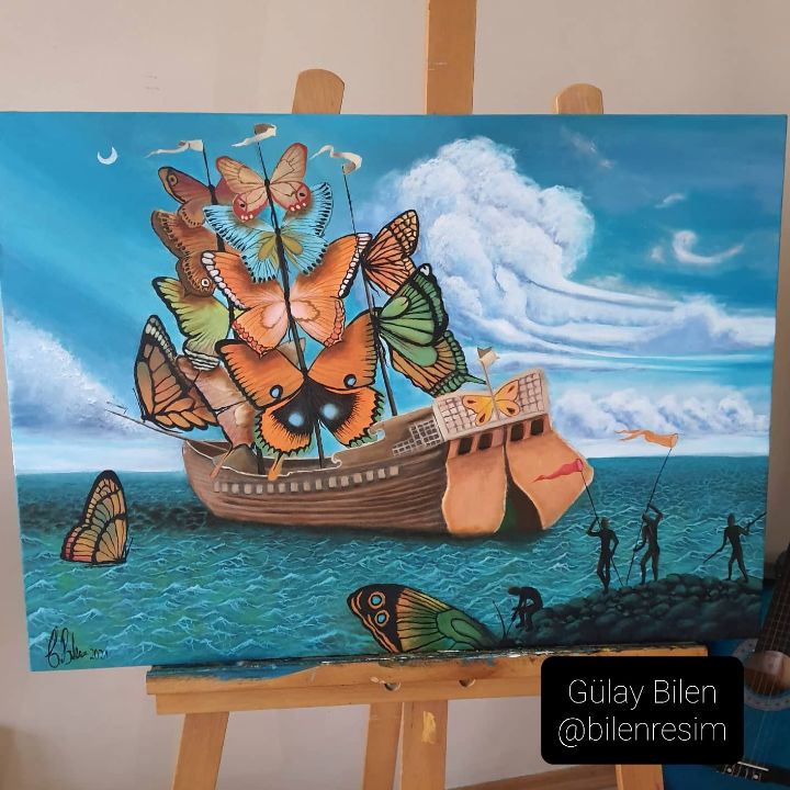 salvador dali painting butterfly ship