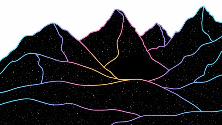 80s Neon Mountain - Ana Boarão - Digital Art & AI, Abstract