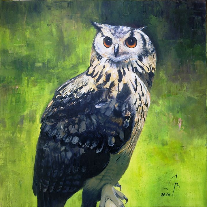 Original Art Aceo Painting Gouche on Canvas Owl 