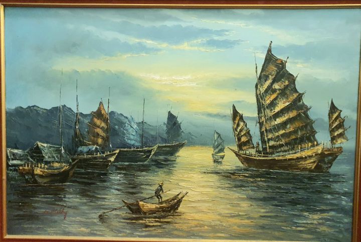 Men fishing off the shore - Vilhelm Melbye (W Melby) lost art