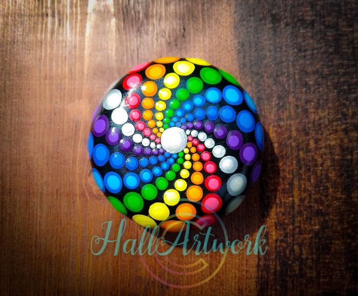 PRIDE Rainbow Mandala Stone - Small - HallArtwork