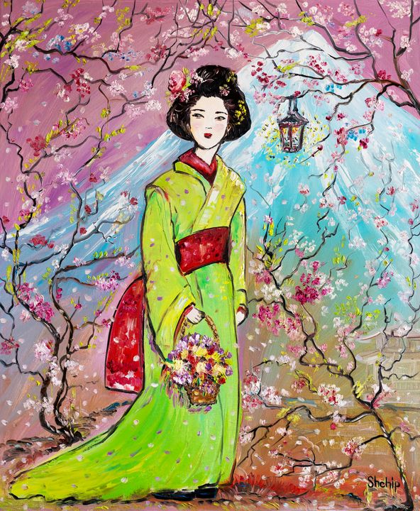 Japanese Girl in The Sakura Garden - Natalia Shchipakina