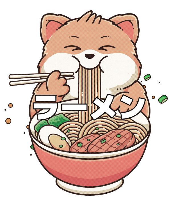 Fun Happy Anime Cat Enjoying a Bowl of Ramen Noodles | Poster
