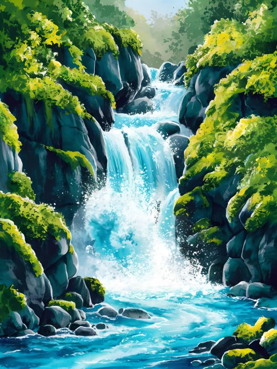 Watercolor Painting - Waterfall best