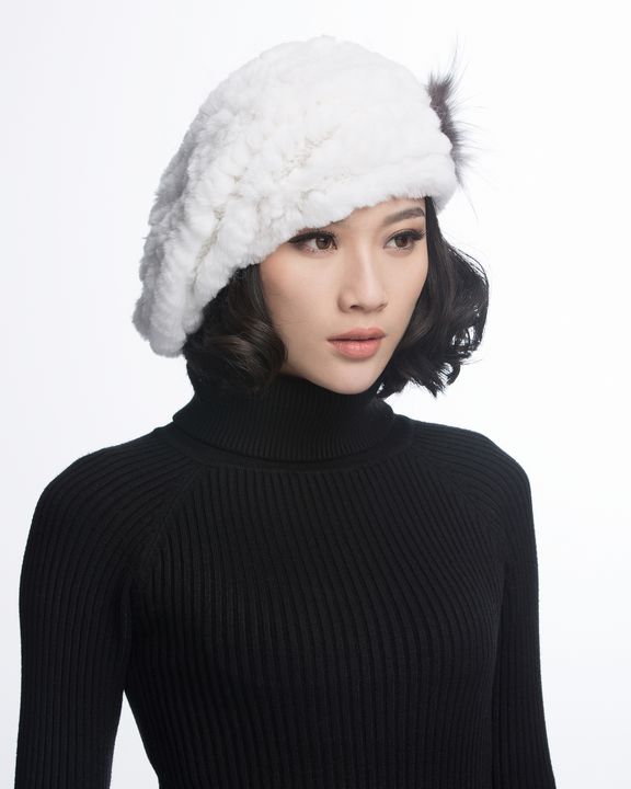 New Fashion Winter Women Rabbit Fur Beret Hat Elegant Ladies Solid Flat Cap  Thicken Warm Earmuffs Knitted Wool Beanie Mom Hat