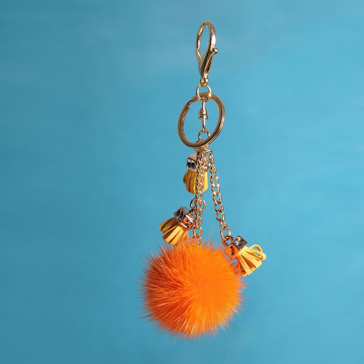 Real Mink Fur Ball Keychain Orange - URSFUR - Textile & Apparel