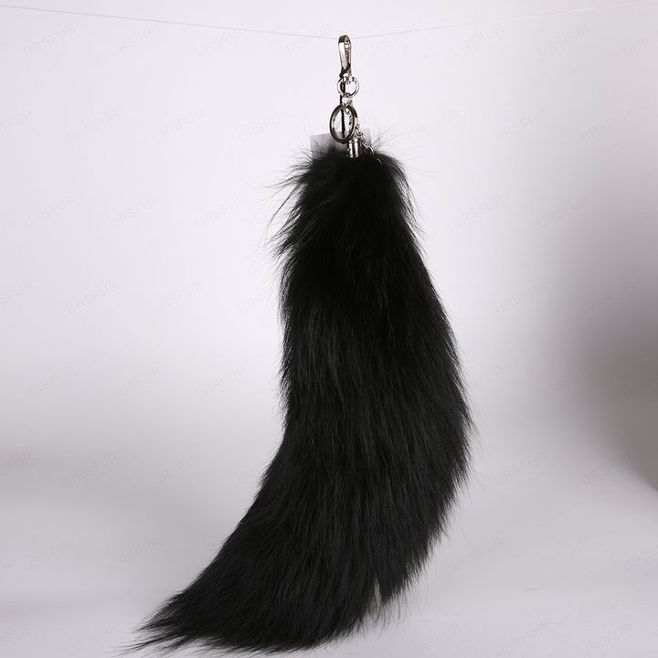 Full Black Fox Fur Tail Bag Charm Key Chain 