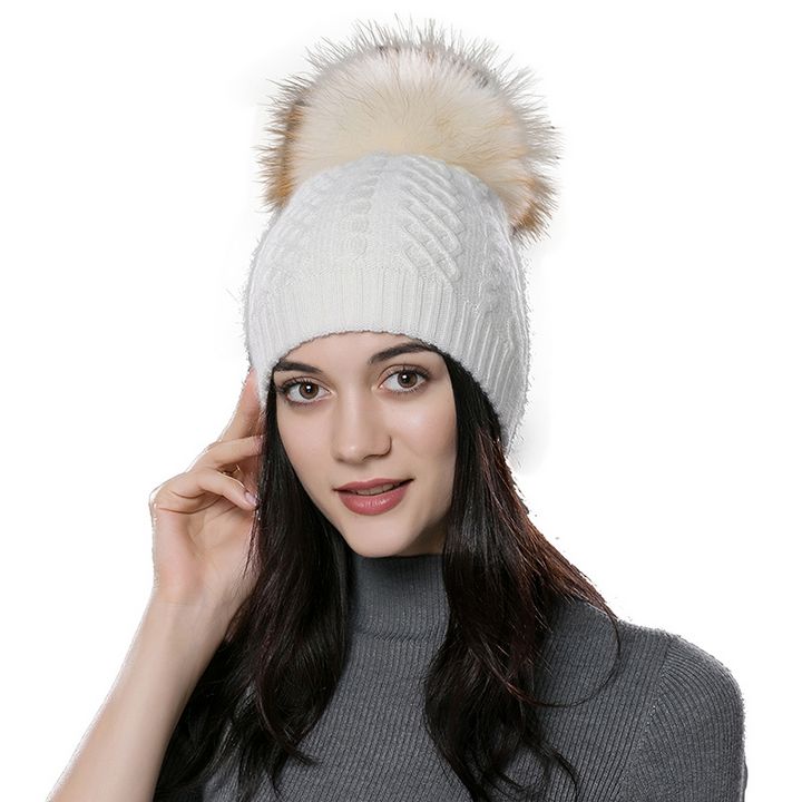 Womens Winter Hat with Fur Pompom URSFUR Textile & Apparel, Other