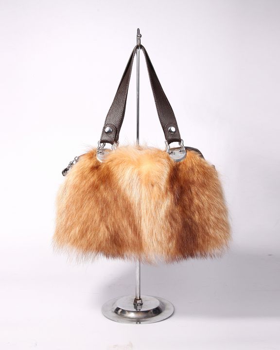  URSFUR Genuiene Mink Fur Handbag with Leather Accents