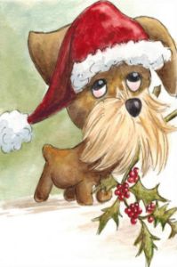 Soulful Dog in Xmas Hat Watercolor