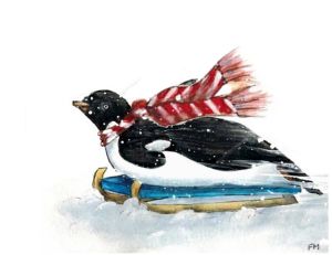 Tobogganing Penguin Watercolor