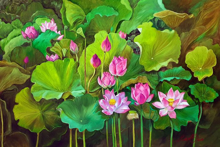 BLOOMING LOTUS SERIES/2 - Ramb Arts - Paintings & Prints, Flowers