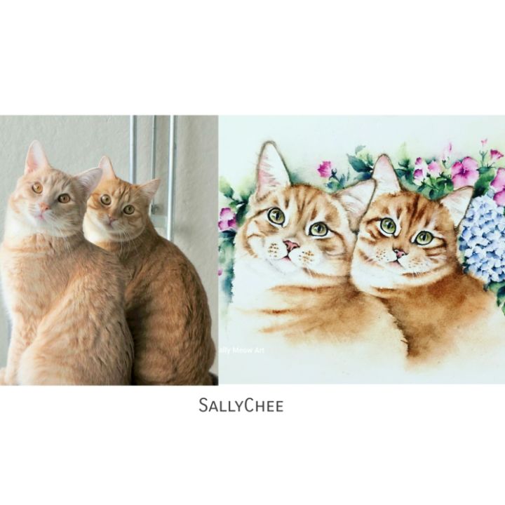 Cutom cat portrait (2 cats) - Sally Chee