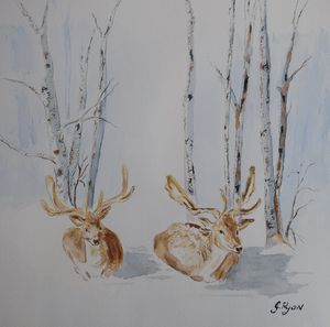 Snowy Deers in the Park