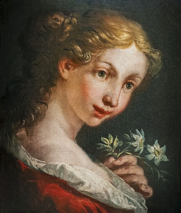 Young girl with flowers in her hand - Classical Artworks Bay
