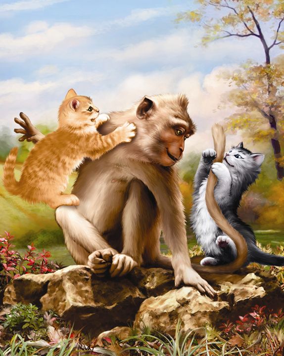 Kittens Play With Monkey - Aviva Gittle Gifts