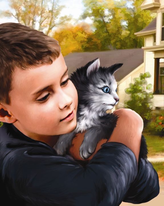 Boy Holding Kitten - Aviva Gittle Gifts
