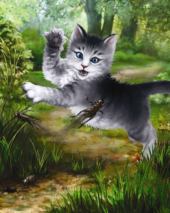 Kitten Plays With Grasshopper - Aviva Gittle Gifts