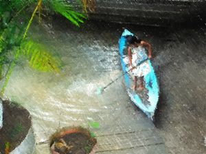 Girl in a blue canoe - Lisa Welcher Art