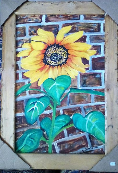 Sunflower On Brick Hokis Works By Wendy Christie Paintings Prints   4 16 5 12 12 56 46m 