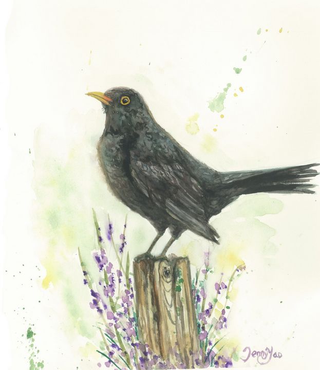 Watercolor Painting Crow - ArtbyJennyYao