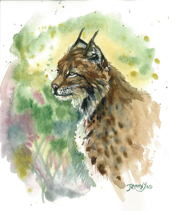 Original Watercolor Painting Lynx - ArtbyJennyYao