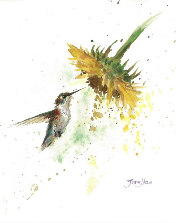 Watercolor Painting Humming Bird - ArtbyJennyYao