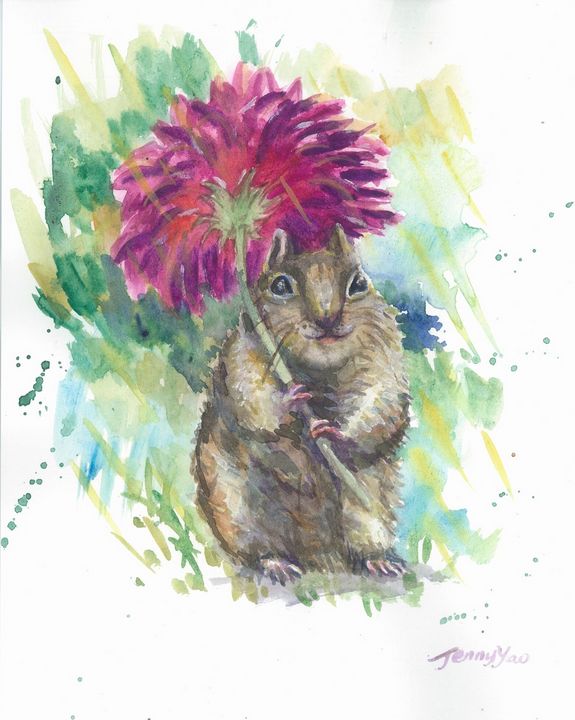 Watercolor Painting Cute Squirrel - ArtbyJennyYao