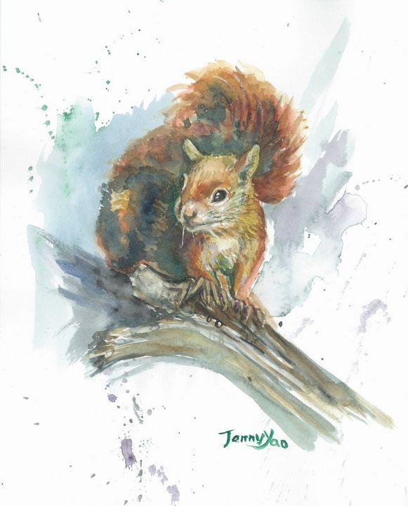Watercolor painting Squirrel - ArtbyJennyYao