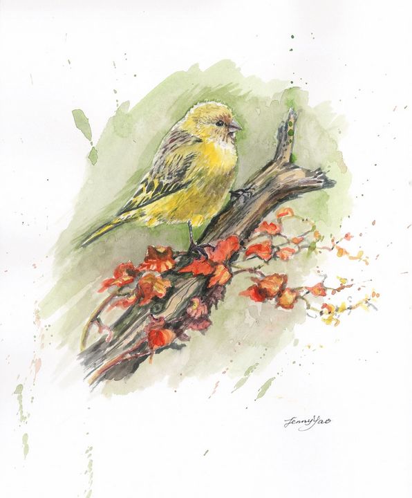 Watercolor Painting Yellow Bird - ArtbyJennyYao
