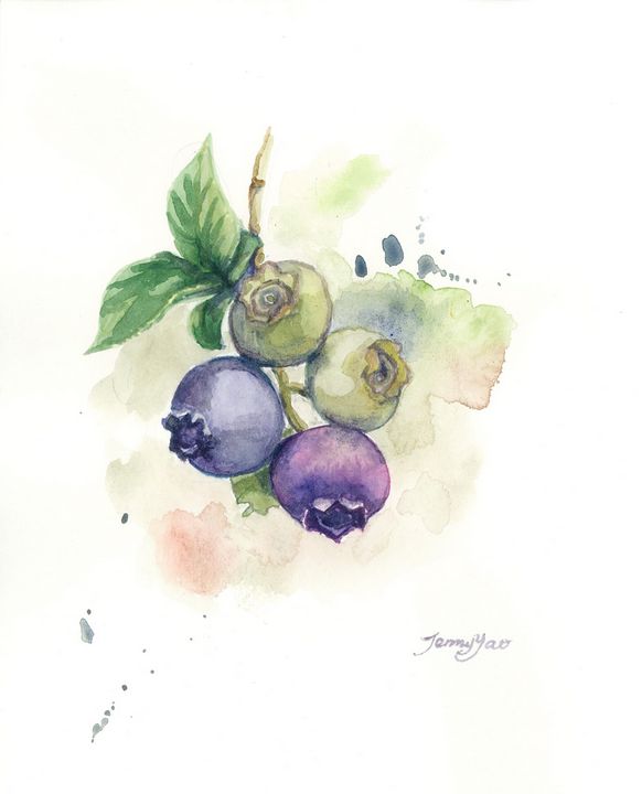 Watercolor painting blue berry - ArtbyJennyYao