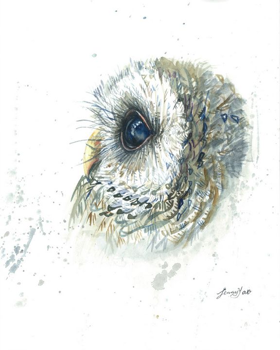 Watercolor painting Owl - ArtbyJennyYao