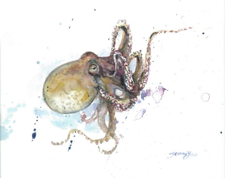 Watercolor Painting Octopus - ArtbyJennyYao