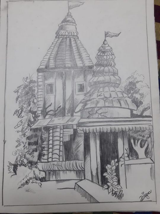 Drawing of temple  Diya vassa  Drawings  Illustration Ethnic Cultural   Tribal Asian  Indian Indian  ArtPal