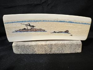 Walrus ivory scrimshaw - Misak inupiaq art