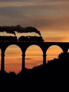 train bridge sunset