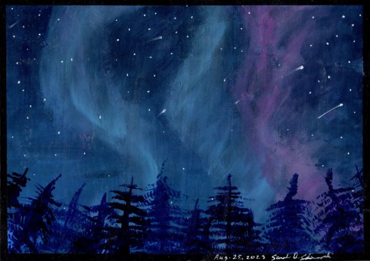 Evergreen Aurora Starry Night - Sarah'zArt - Paintings & Prints