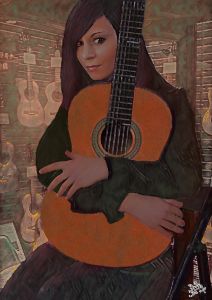 A girl holding a guitar