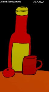 Bottle and cup and fruit