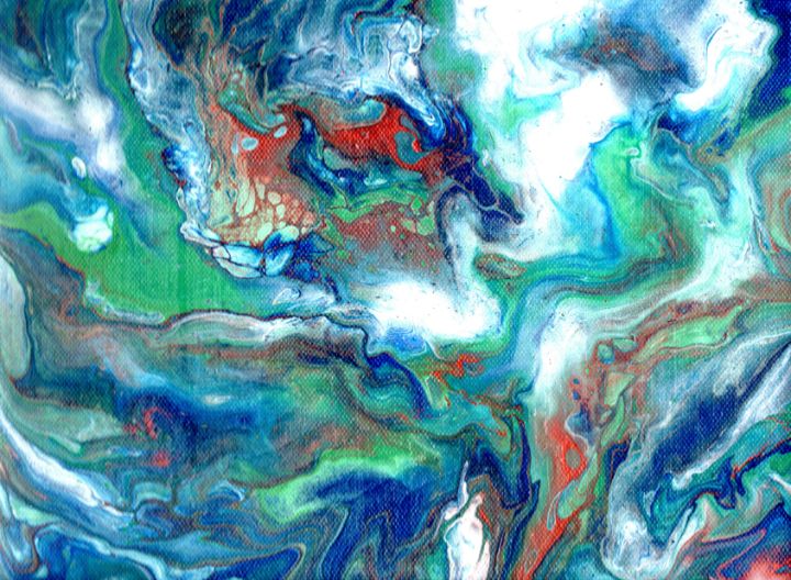 Blue, Green and Copper abstract art - PuzbieArts