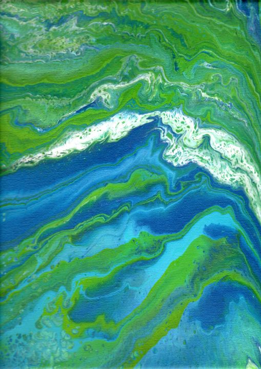 Green and blue abstract acrylic art - PuzbieArts