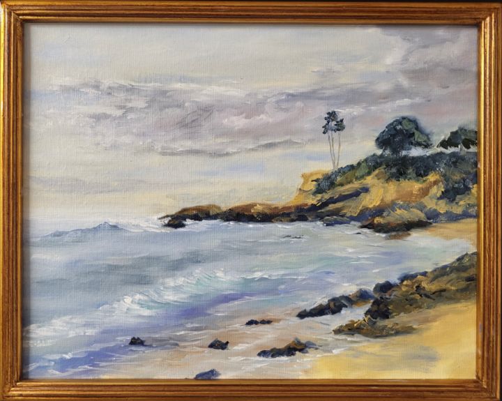 Original Plein Air Impressionist 11 x 14 Canvas, Laguna Beach, California, Sunset, 2024 Home Decor Art, Small Painting