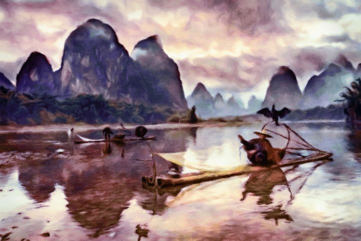 Chinese Cormorant Fisherman - Susan Maxwell Schmidt  Art on the Edge -  Paintings & Prints, Ethnic, Cultural, & Tribal, Asian & Indian, Chinese -  ArtPal