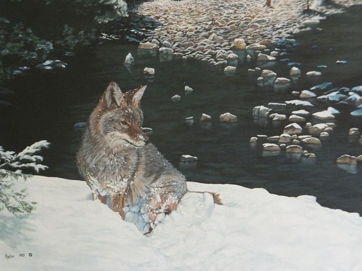 MOUNTAIN STREAM WITH COYOTE detail - Brandtart