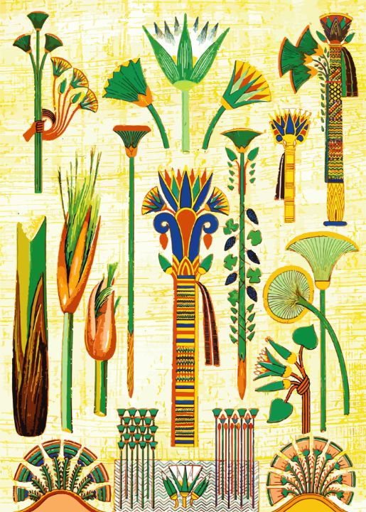 colorful ancient Egyptian plants - RoqyaArt - Drawings & Illustration,  Places & Travel, Middle East, Egypt - ArtPal