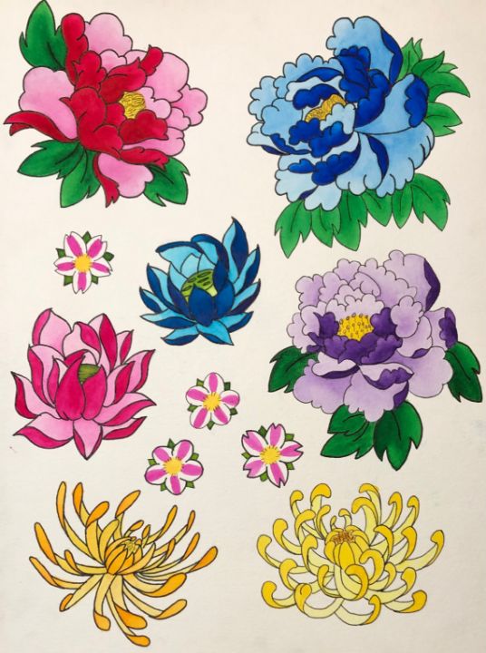 Tattoo Flash Single Sheet Print by Angel Flash Flowers Floral Rose 11” X  14” | eBay